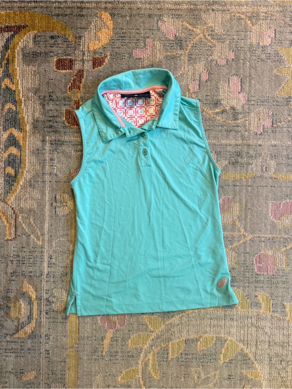 Turtles & Tees Girls Golf Polo Small Mint Aqua Coral Trim Tennis Golf Top